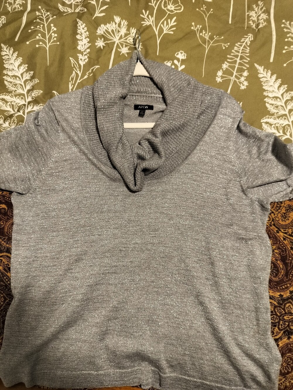 Apt. 9 Women's XL(OX) Metallic Silver Gray Marled ShortSleeve Cowl Neck Sweater - Picture 7 of 8